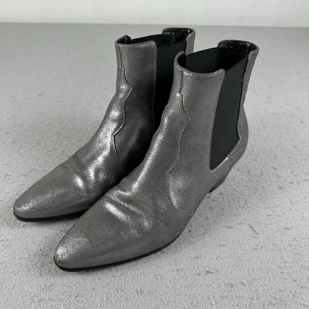 Saint Laurent Paris Silver Glitter Chelsea Heel Ankle Boots 40.5 EU - Picture 2 of 16